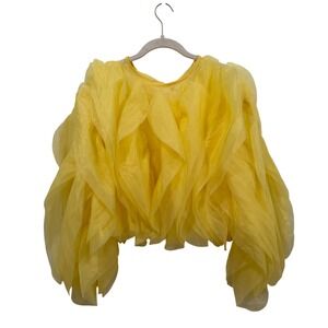 Souk + Sepia Yellow Ruffle Organza Sheer Statement Top Festival Avant Garde